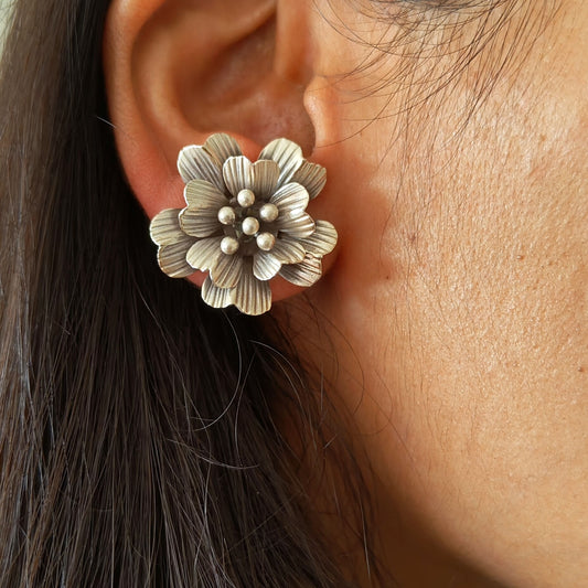 Statement 3D Floral Hibiscus Earring with Post and Screw