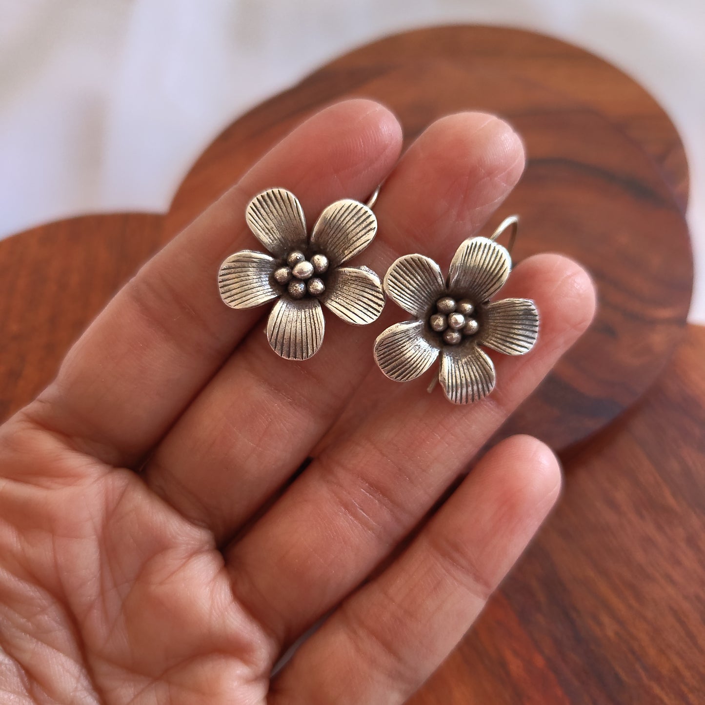 Textured Dainty 3D Floral Earring with Hook