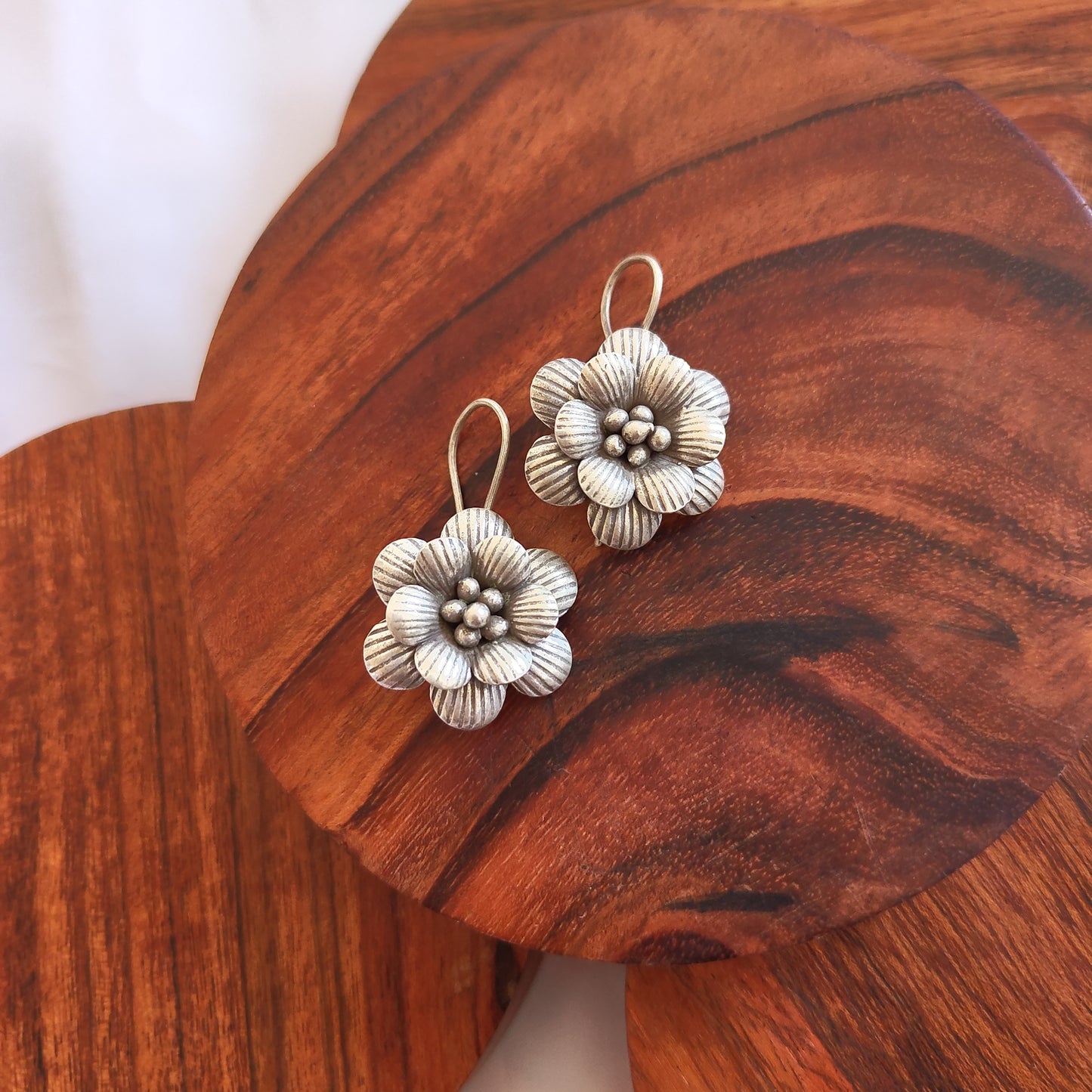 Statement Floral 3D  Textured Earring With Hooks