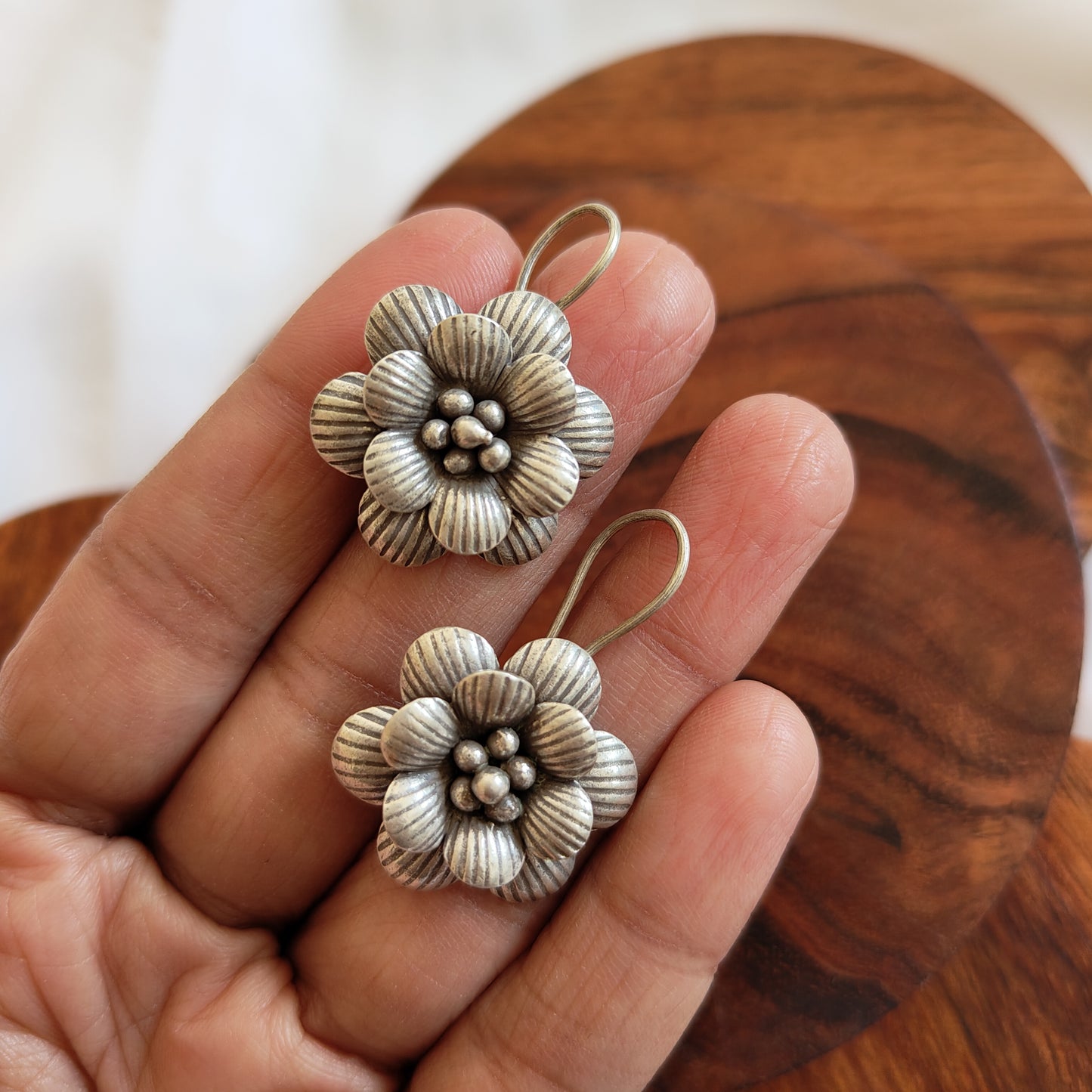 Statement Floral 3D  Textured Earring With Hooks