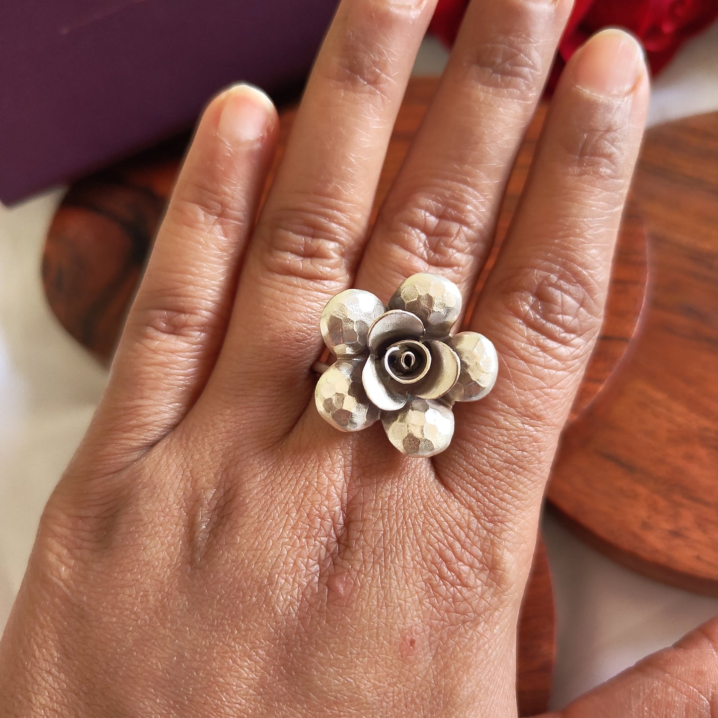 Statement Exclusive 3D Stamped Textured Rose Floral Ring