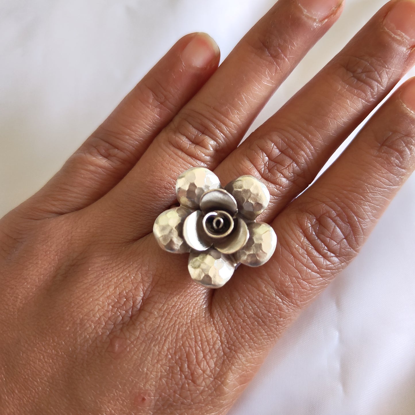 Statement Exclusive 3D Stamped Textured Rose Floral Ring