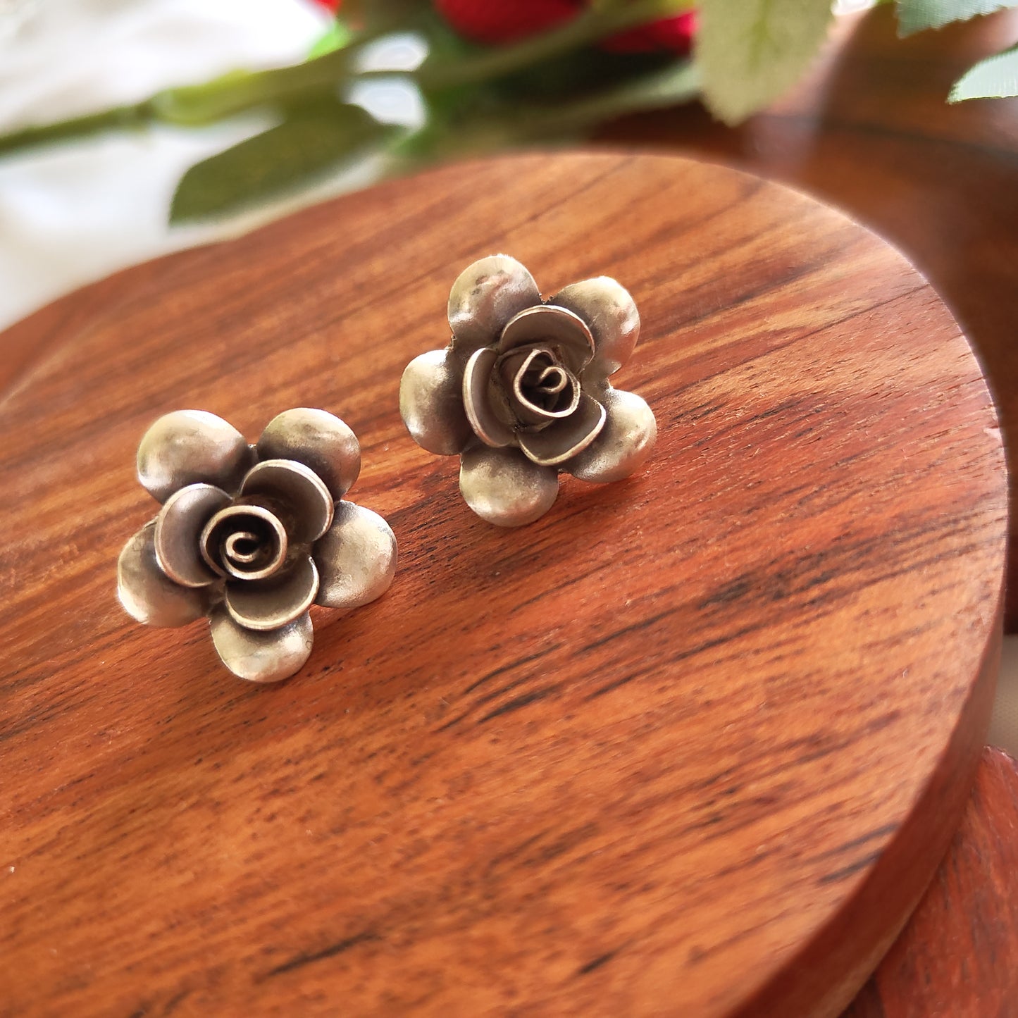 Floral 3D Glossy Rose Earring With Post Stud Small