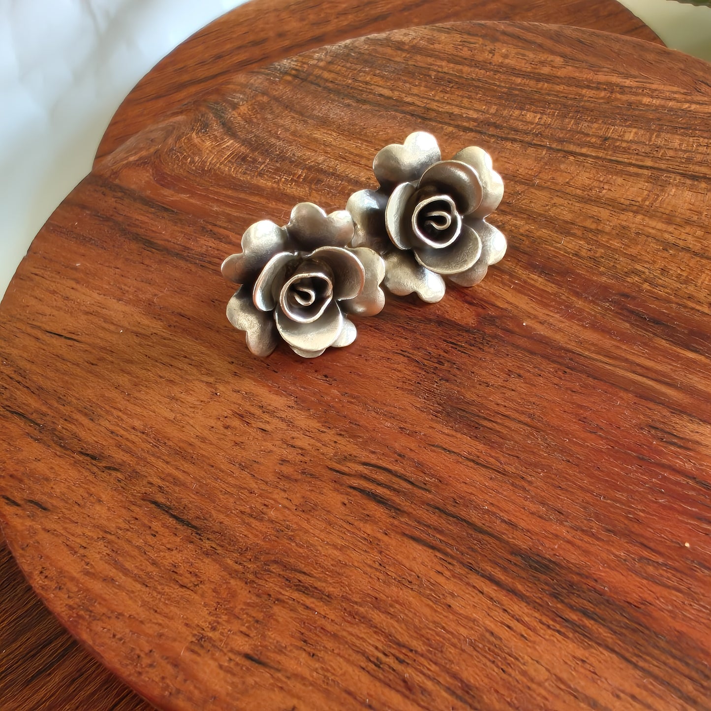 Floral 3D Wavy Rose Earring With Post Stud Small