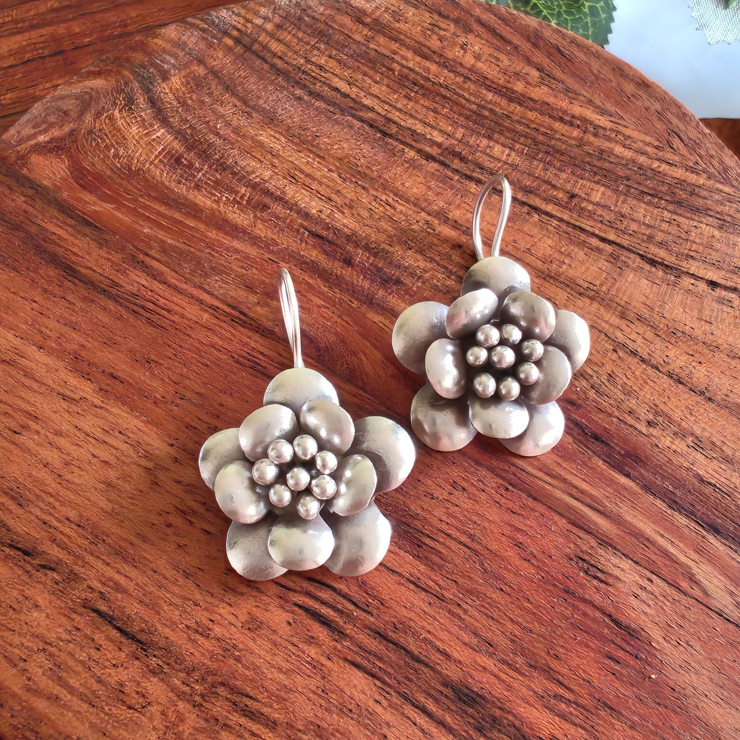 Statement 3D Floral Textured Anemone Earring With Hooks