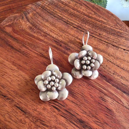 Statement 3D Floral Textured Anemone Earring With Hooks