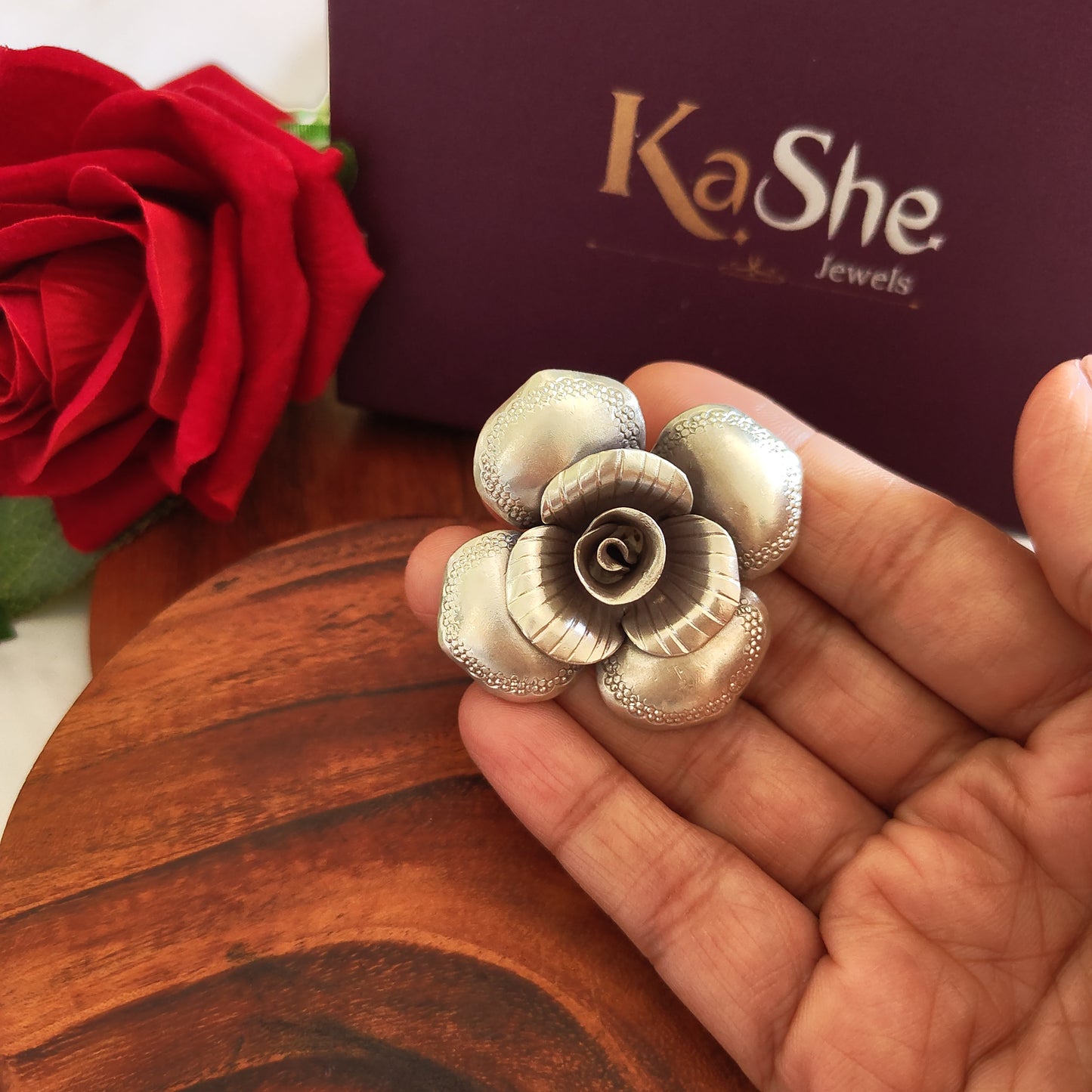 Exclusive Statement 3D Four Petal Rose Pendant Flower With Texture