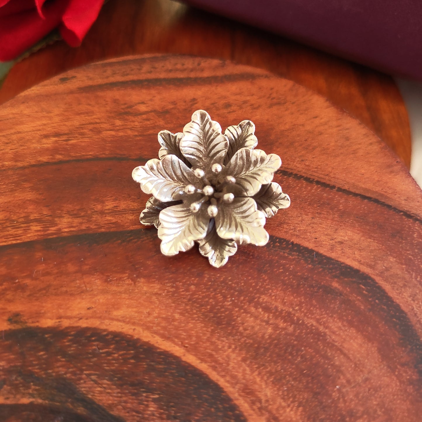 Statement 3DHibiscus Textured Flower Pendant