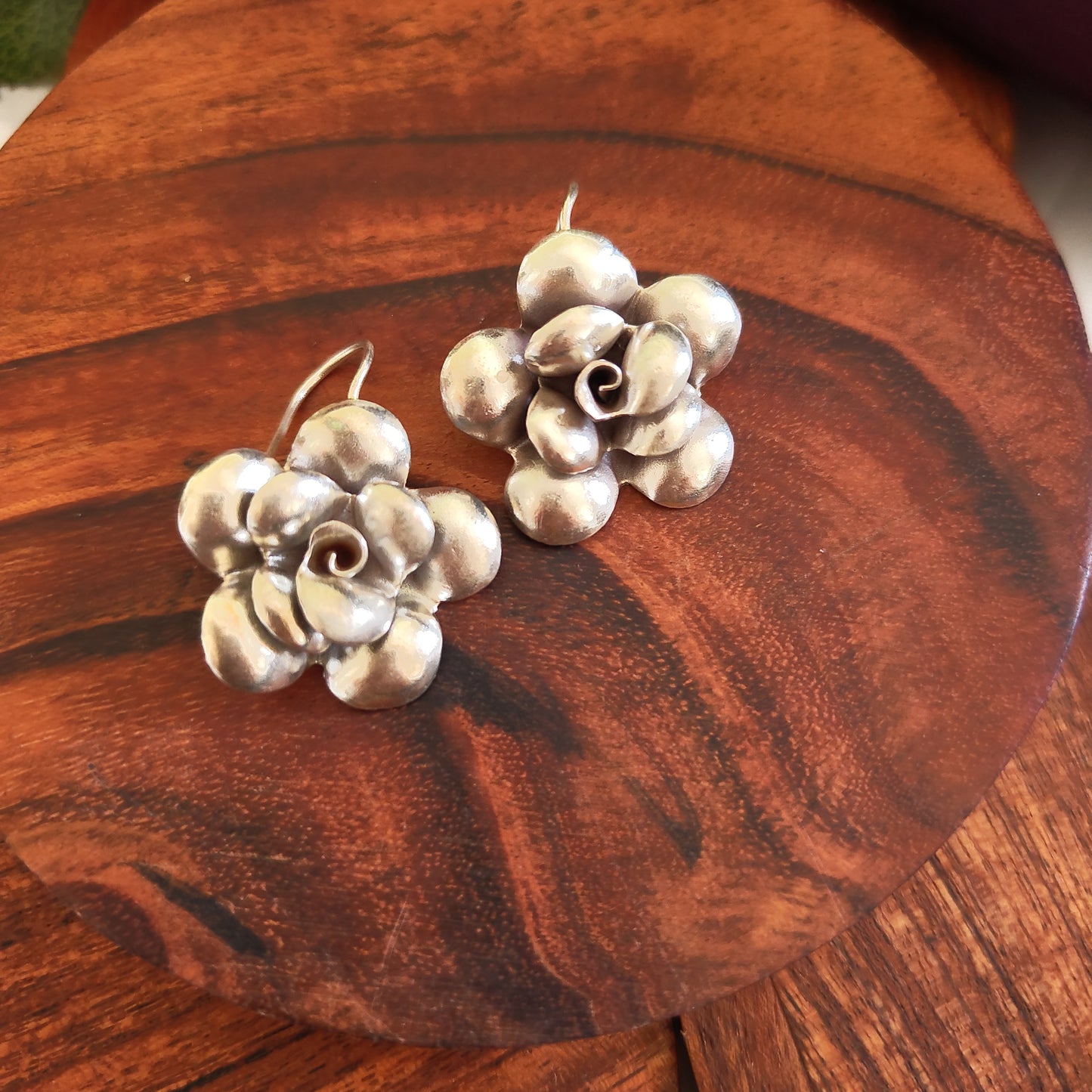 3D Floral Glossy Rose Earring with Hooks Small