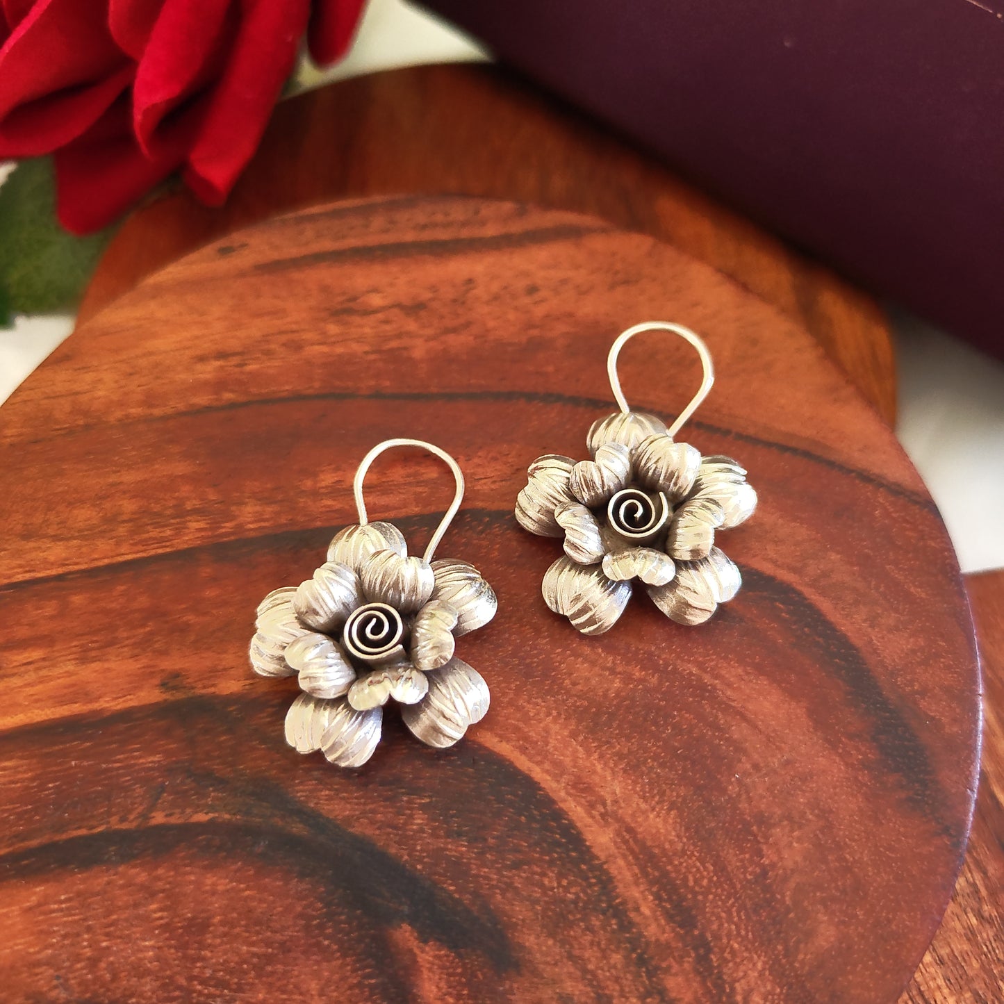 3D Floral Textured Anemone Earrings with Hooks