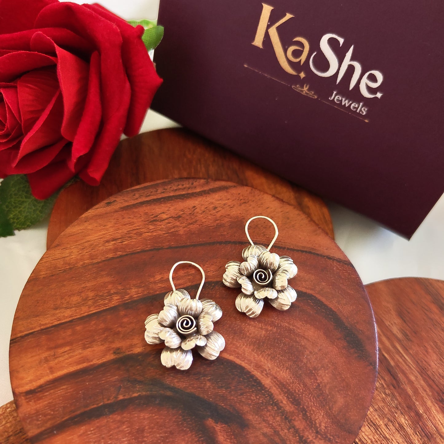 3D Floral Textured Anemone Earrings with Hooks