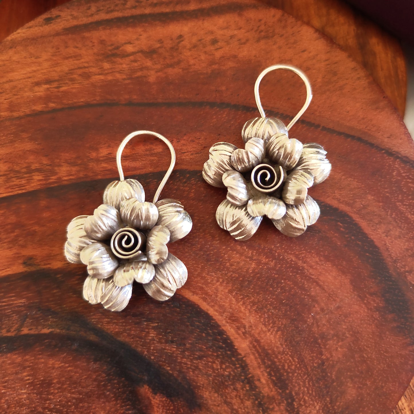 3D Floral Textured Anemone Earrings with Hooks