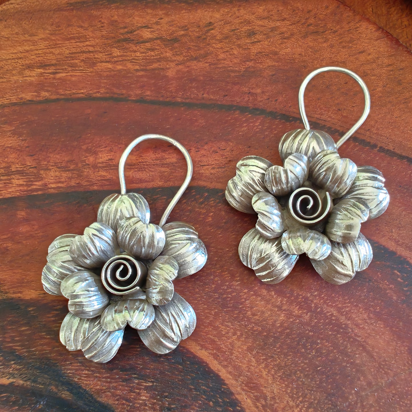 3D Floral Textured Anemone Earrings with Hooks