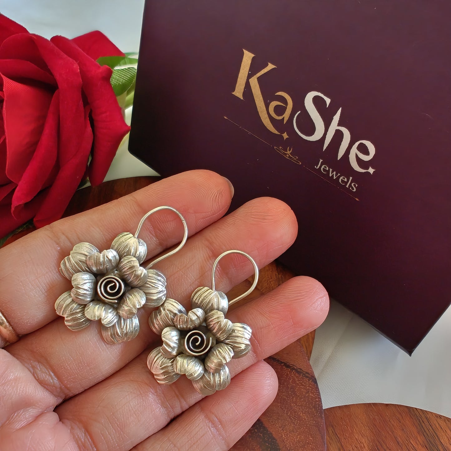 3D Floral Textured Anemone Earrings with Hooks