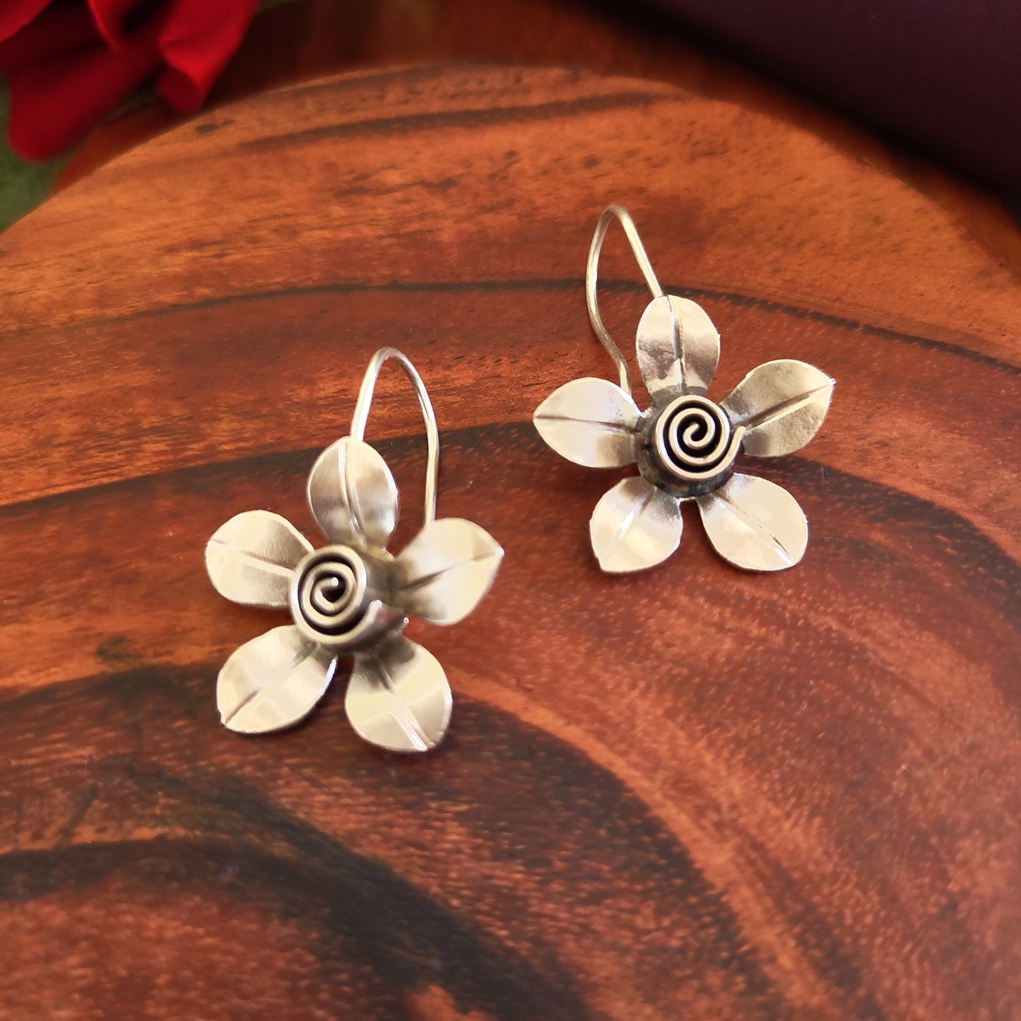 3D Floral Five Petal Earring with Hooks Small