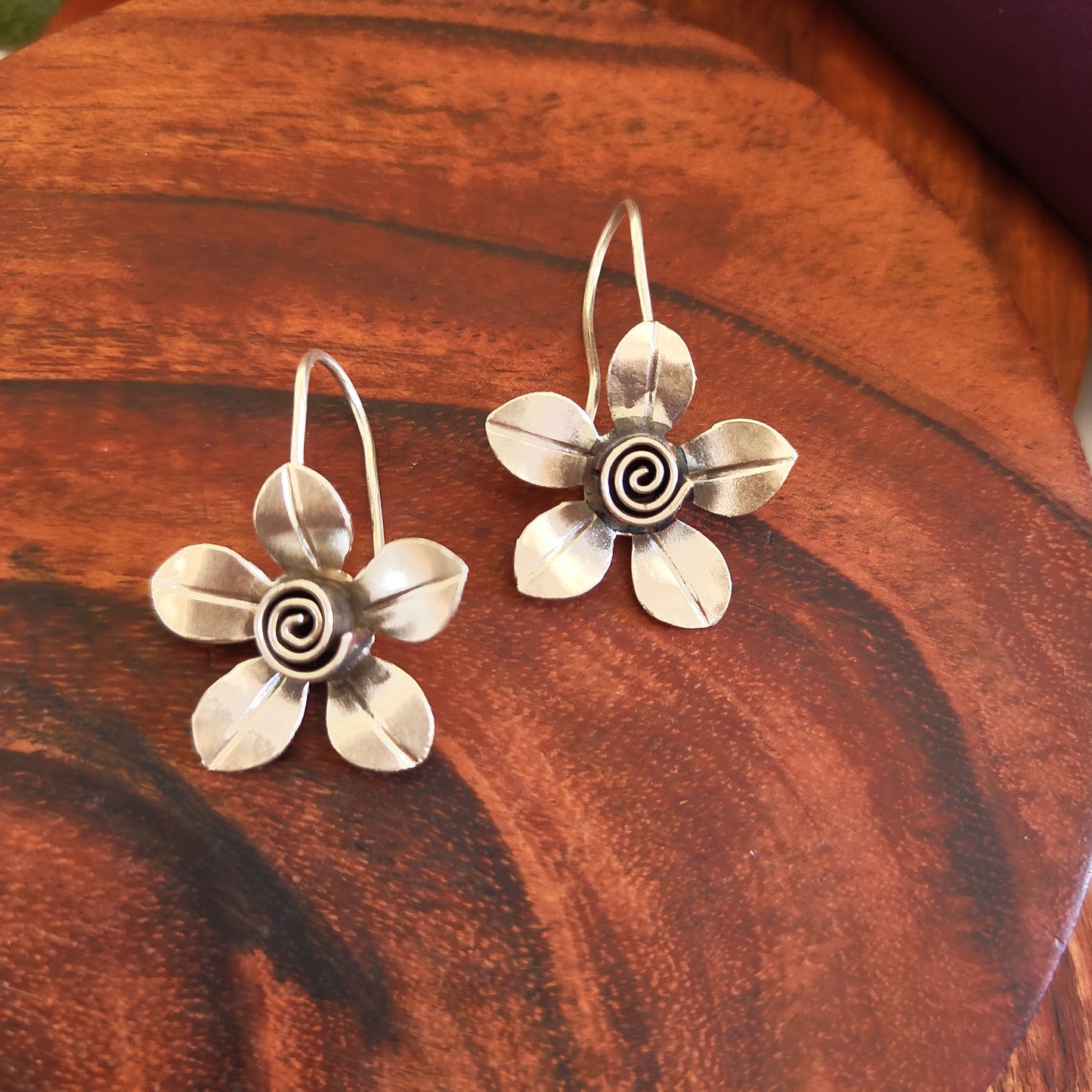 3D Floral Five Petal Earring with Hooks Small