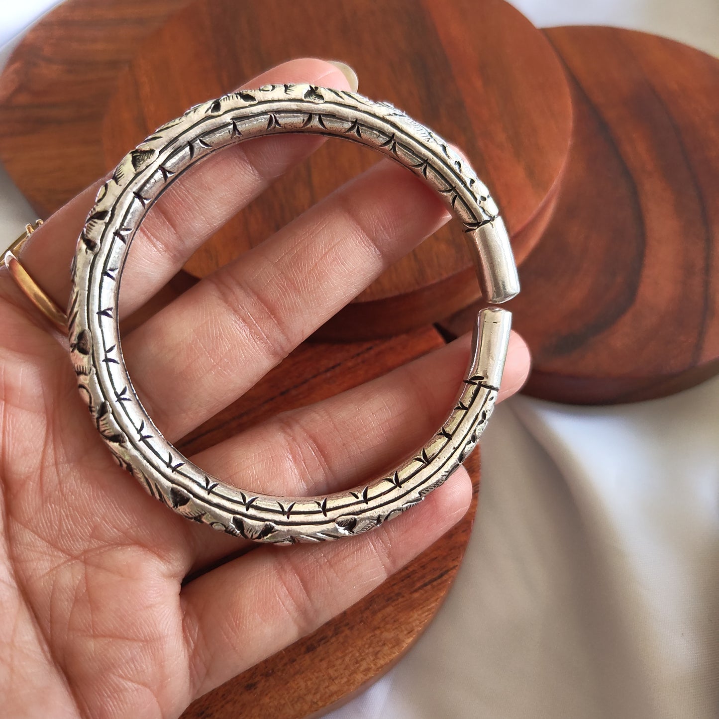 Silver Adjustable Open Classic Chitai Kada Bangle