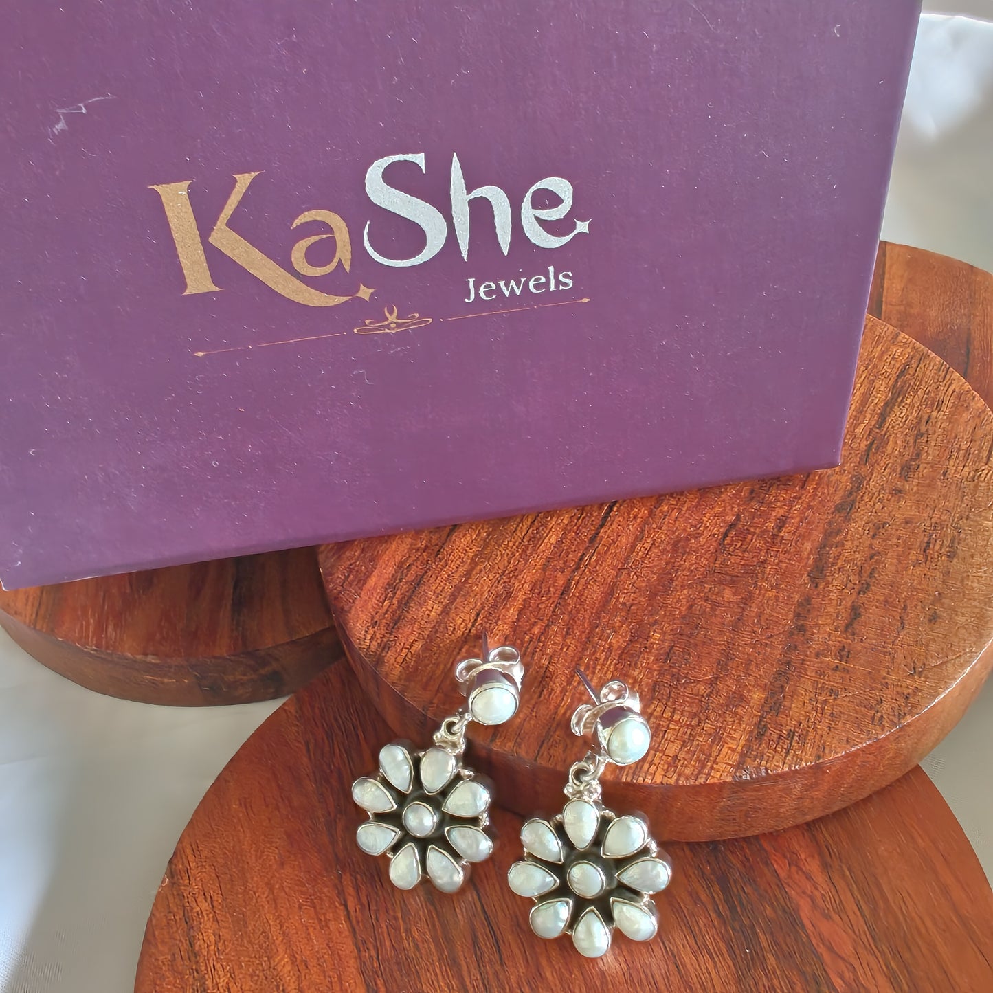 Classic Silver Cut Pearl Floral Stud With Flower Drop