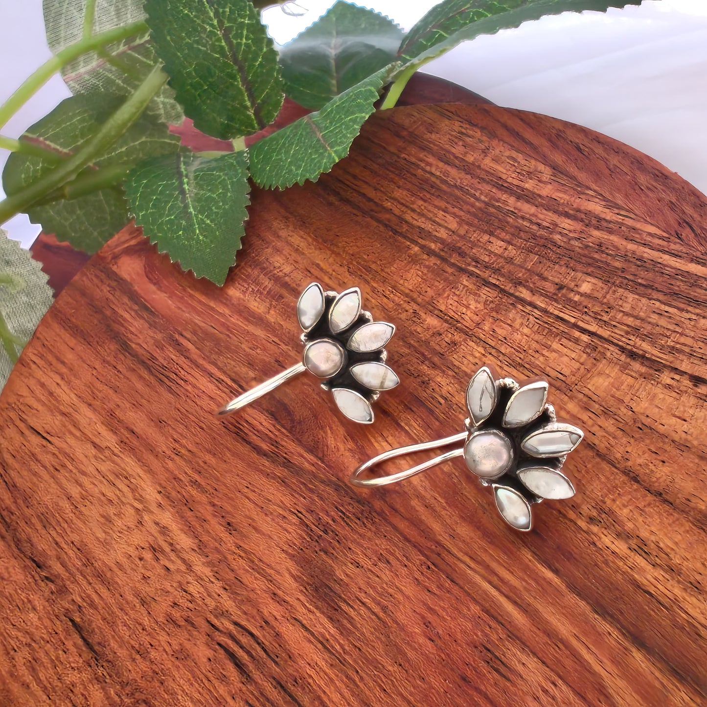 Cut Pearl Half Floral Earring with Hooks Small