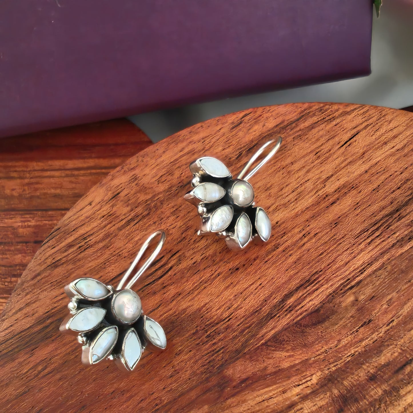 Cut Pearl Half Floral Earring with Hooks Small