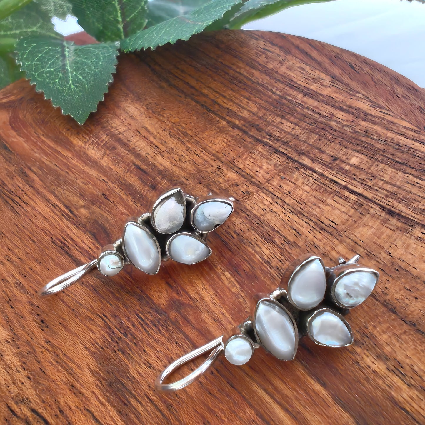 Cut Pearl Leaf Earring with Hooks Small