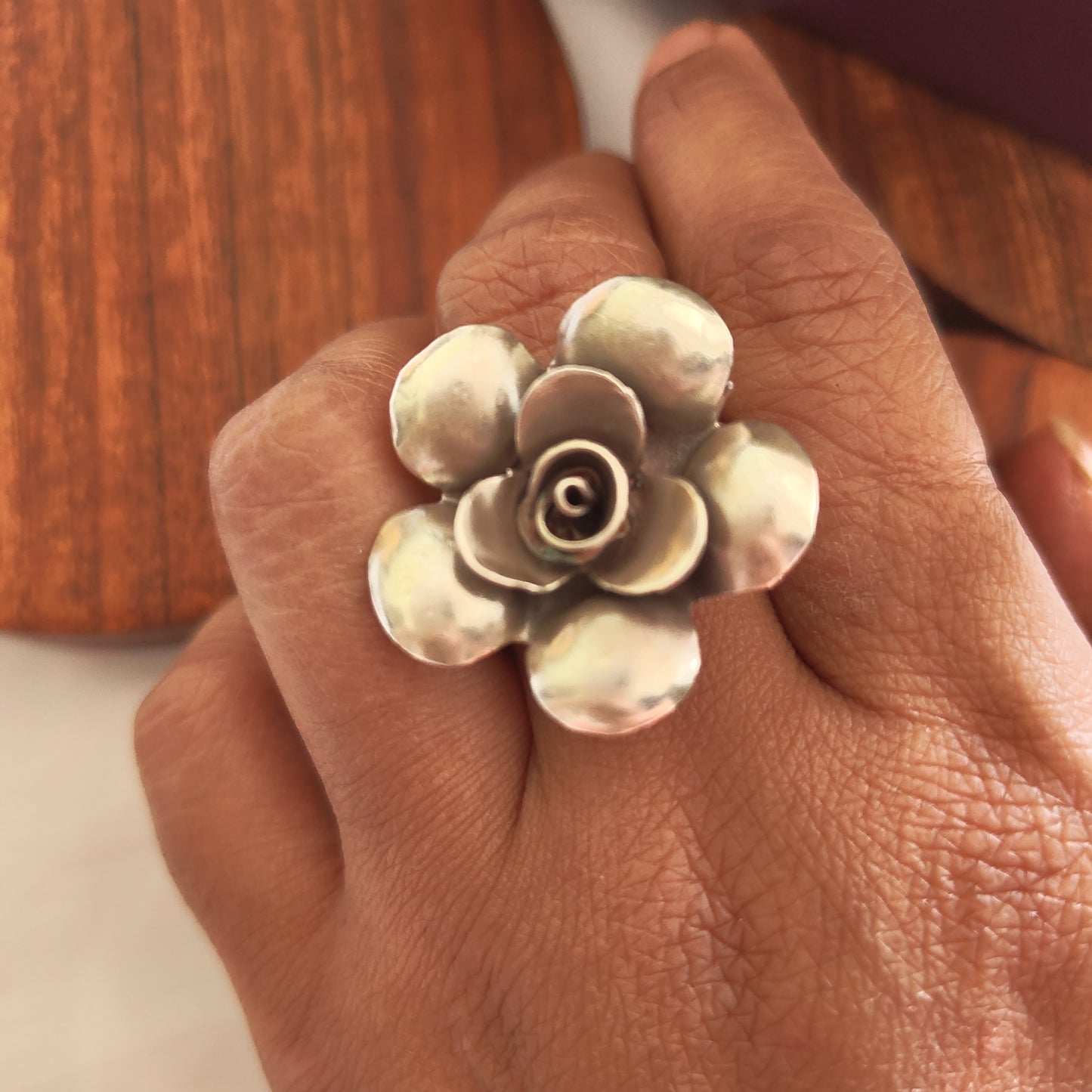 Statement 3D Glossy Rose Floral Ring Small