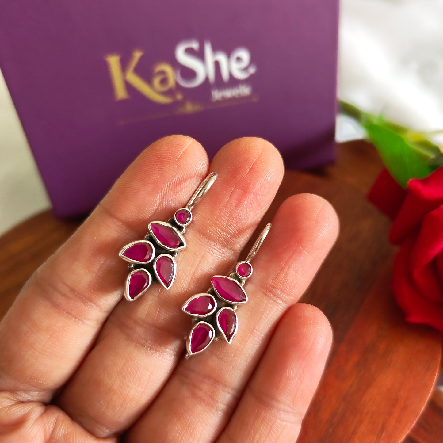 Leaf Pink Stone Hook Earring