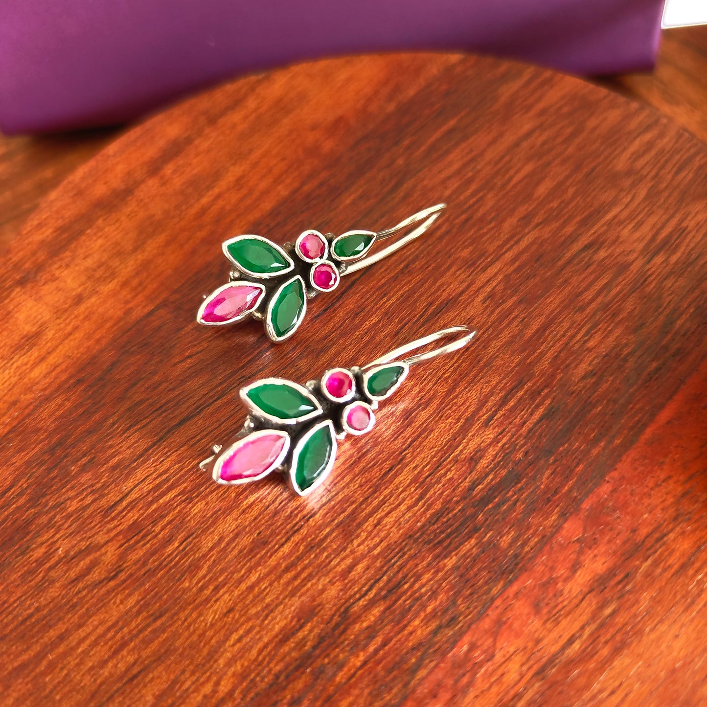 Leaf Pink and Green Stone Hook Earring