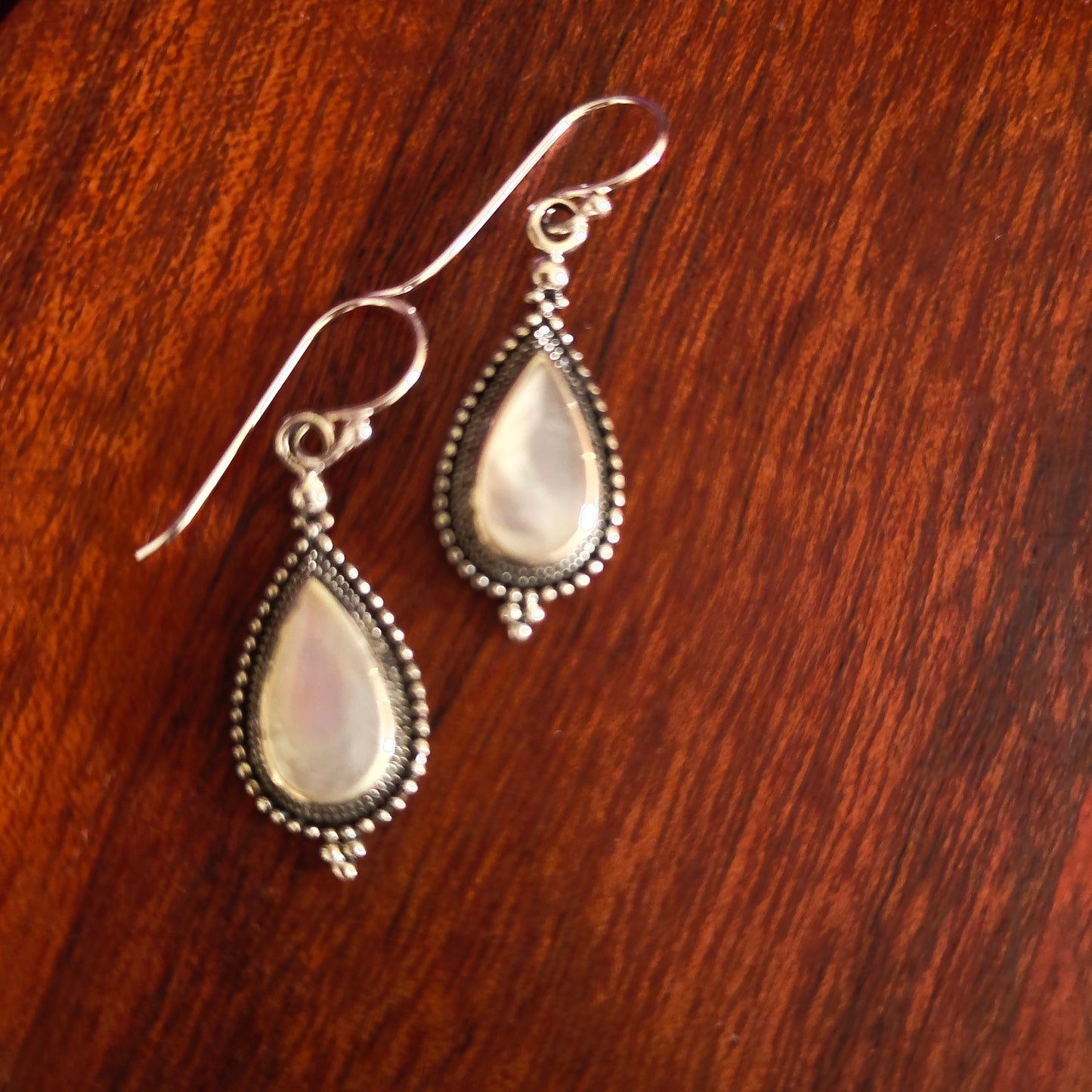 Classic Pear Mother Of Pearl Earrings With Hooks