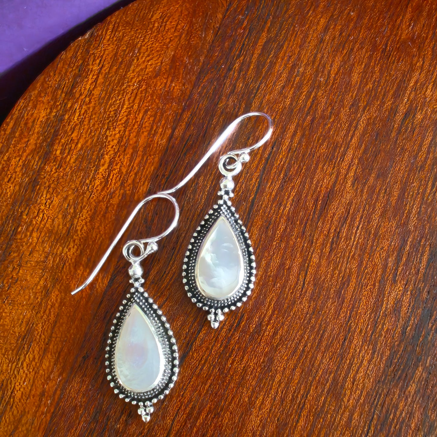 Classic Pear Mother Of Pearl Earrings With Hooks