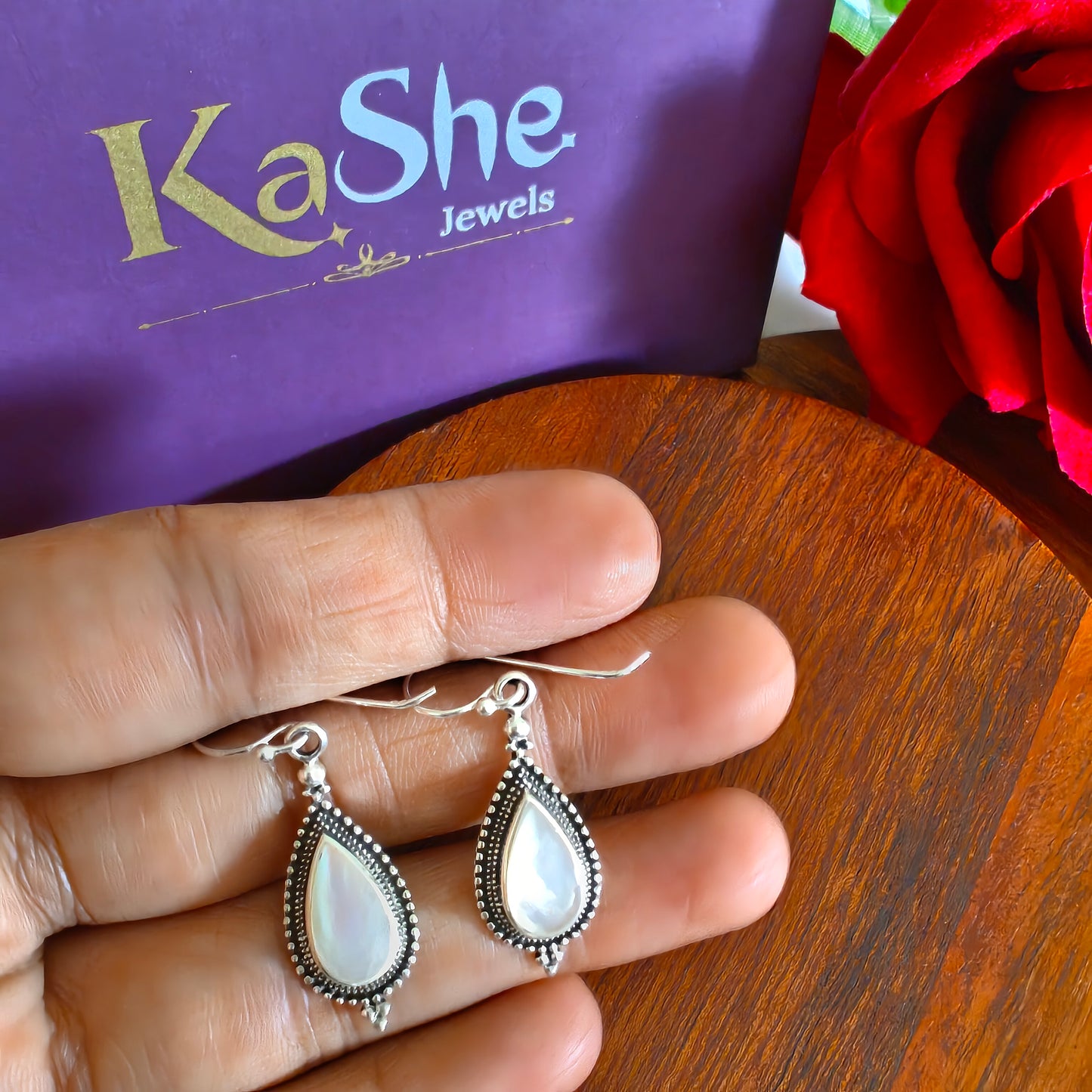 Classic Pear Mother Of Pearl Earrings With Hooks