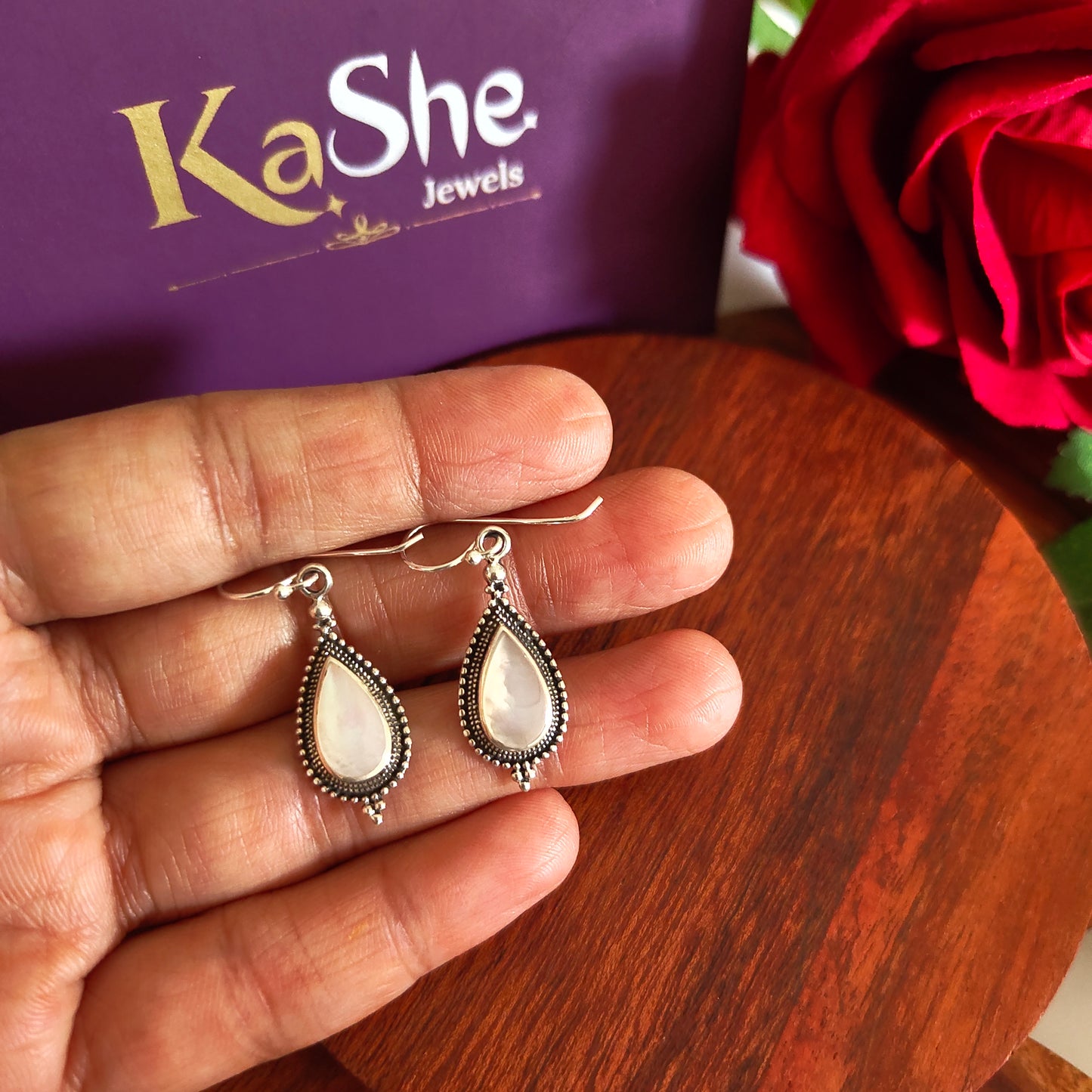 Classic Pear Mother Of Pearl Earrings With Hooks