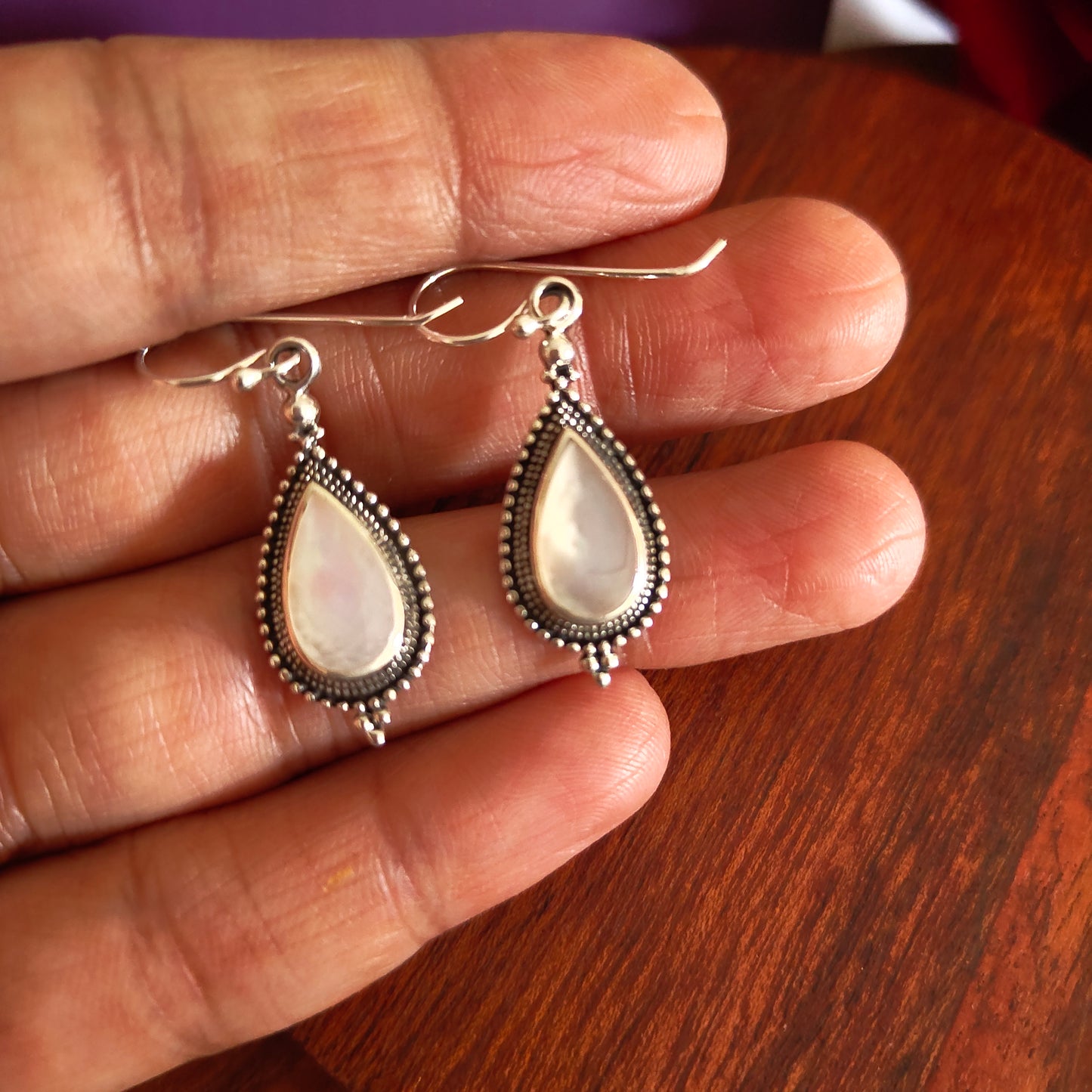 Classic Pear Mother Of Pearl Earrings With Hooks