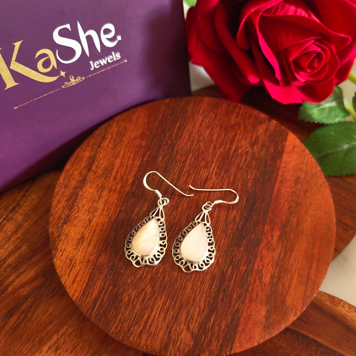 Classic Pear Jali Mother Of Pearl Earrings With Hooks