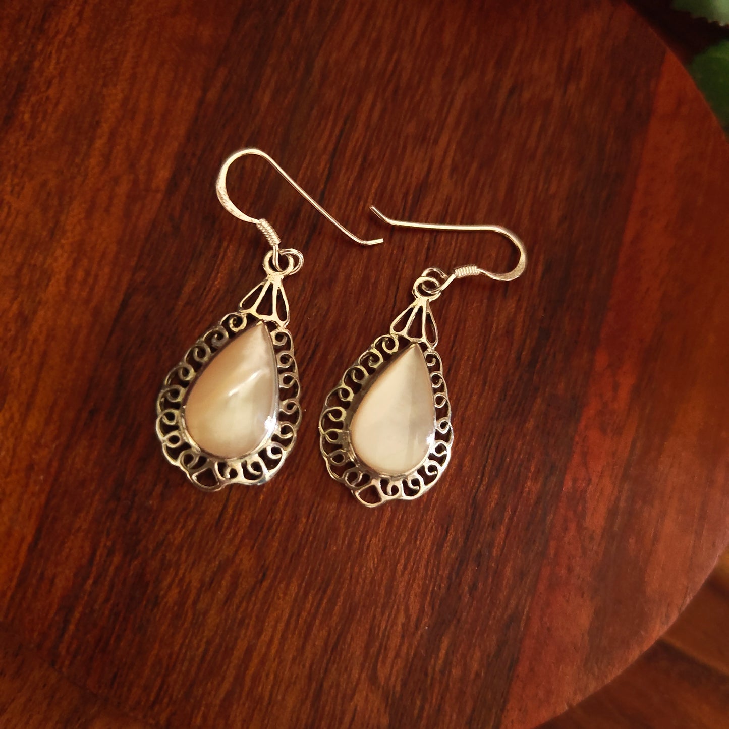 Classic Pear Jali Mother Of Pearl Earrings With Hooks