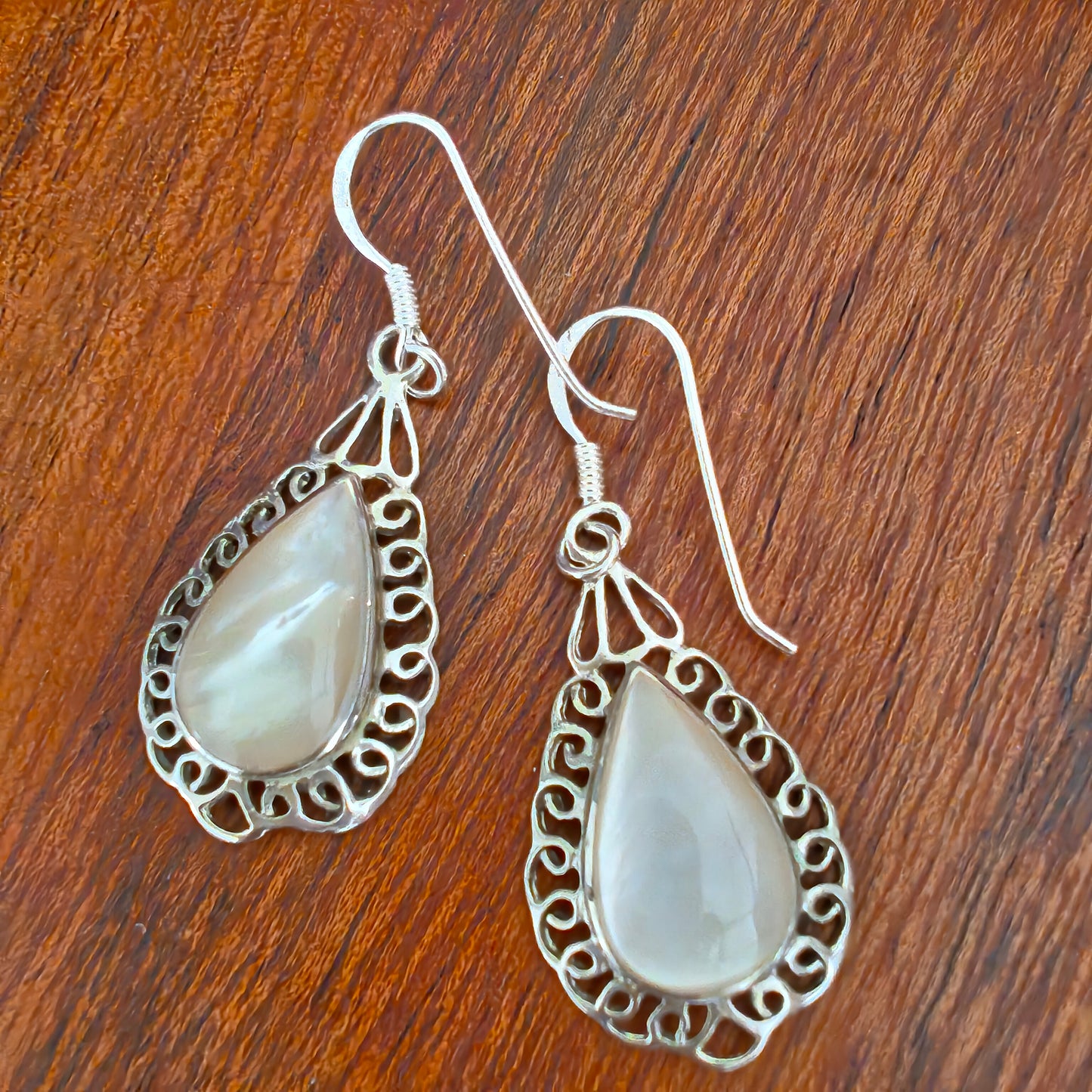 Classic Pear Jali Mother Of Pearl Earrings With Hooks