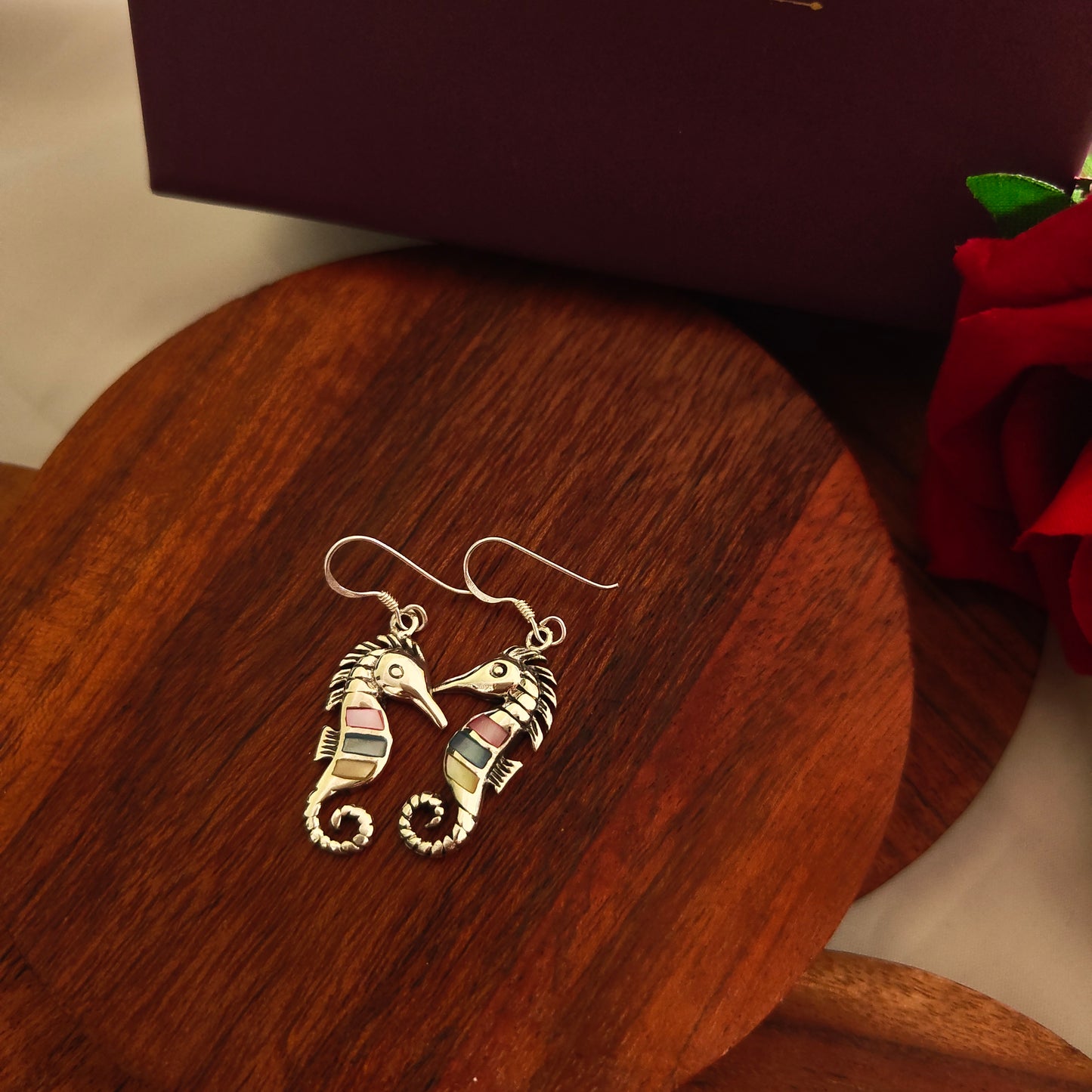 Sea Horse Mother Of Pearl Earrings With Hooks