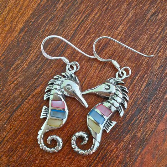 Sea Horse Mother Of Pearl Earrings With Hooks