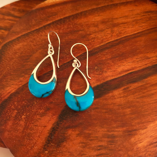 925 Silver Blue Turquoise Pear Shape Dangler