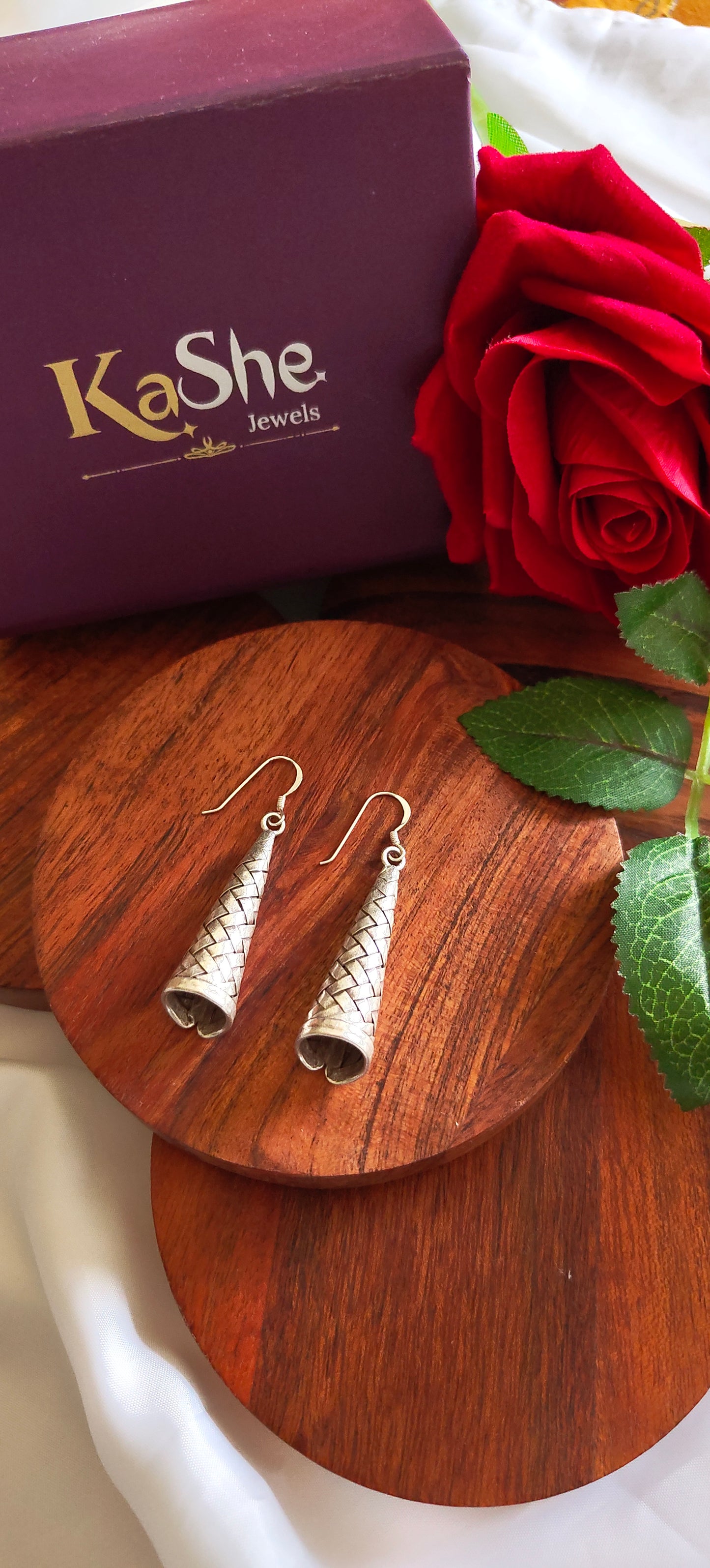 Boho Braided Cone 925 Silver Earring with Hooks