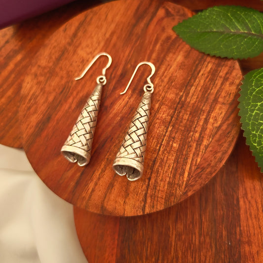 Boho Braided Cone 925 Silver Earring with Hooks