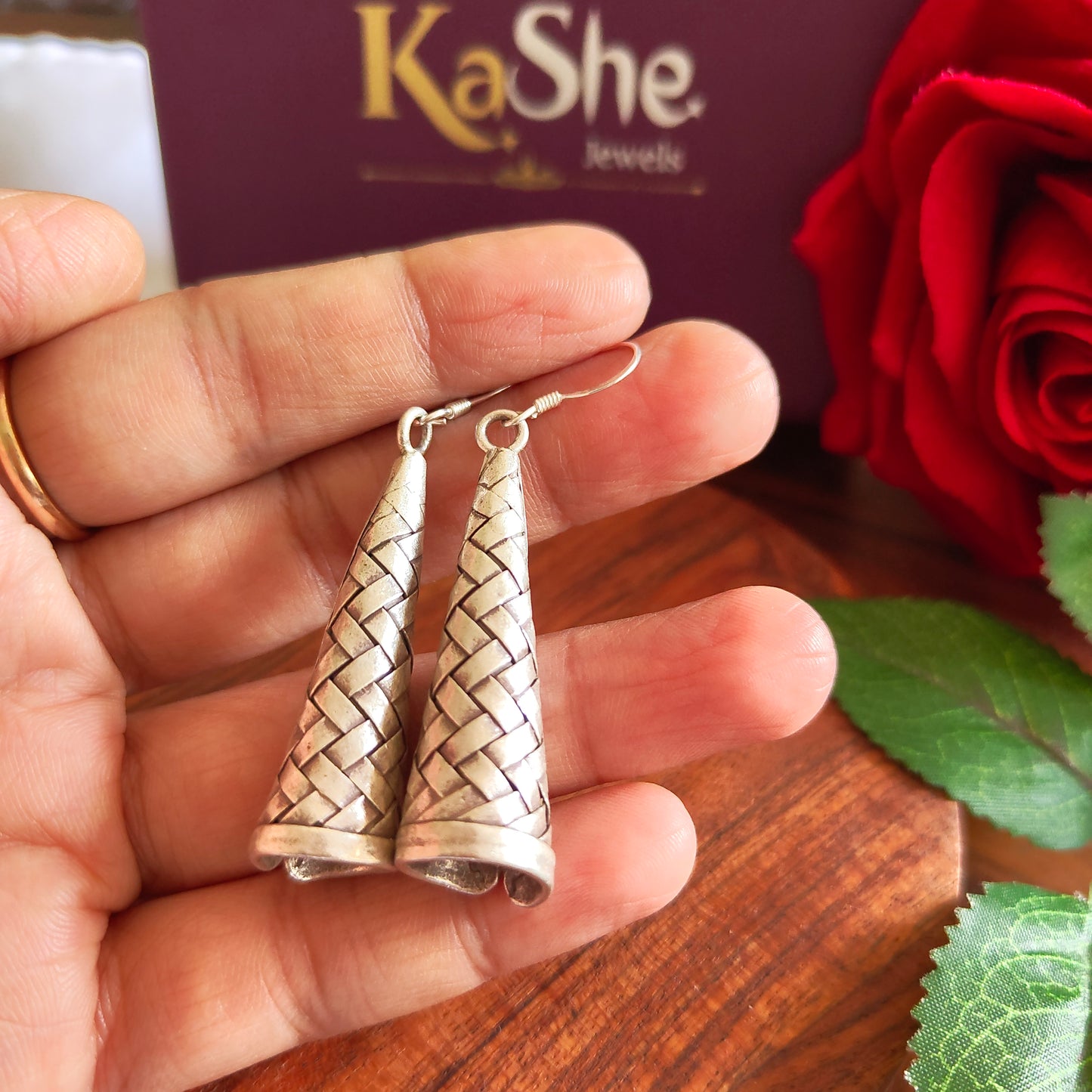 Boho Braided Cone 925 Silver Earring with Hooks