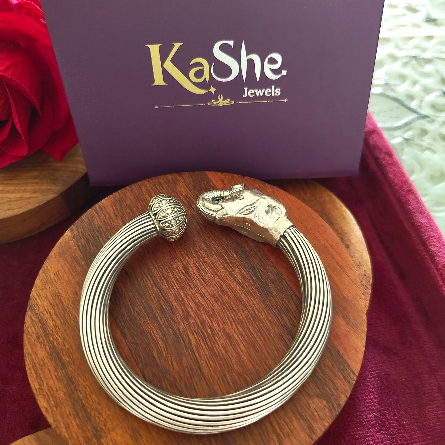 Exclusive Silver Adjustable Elephant Kada Bangle