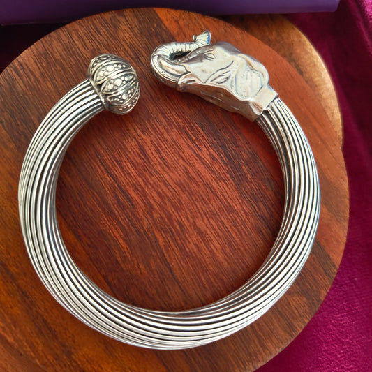 Exclusive Silver Adjustable Elephant Kada Bangle