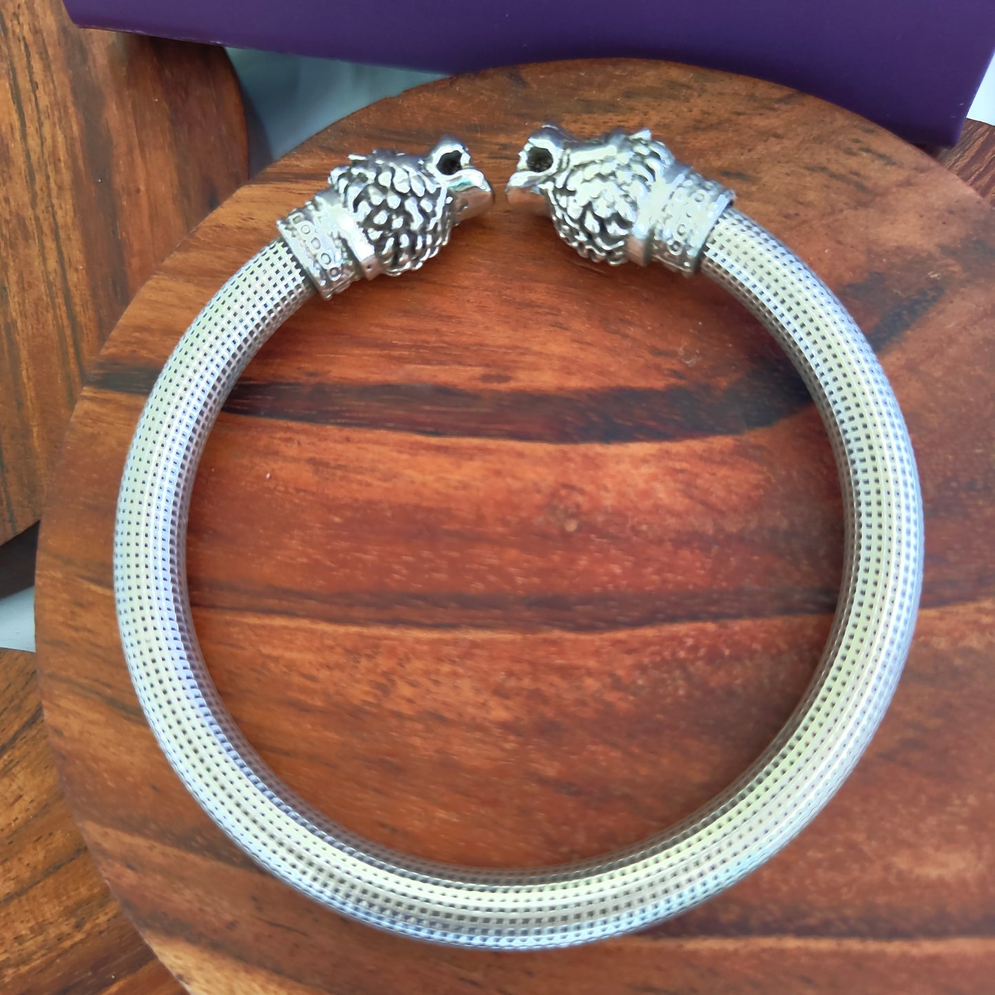 Silver Intricate Textured Dragon Kada Bangle