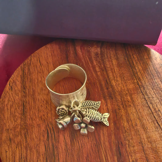 Statement Boho Textured Ring With Charms (iii)