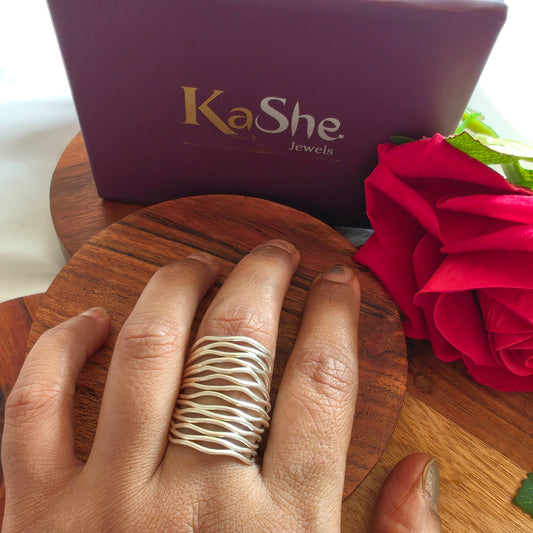 Boho Wire Waves Sterling Silver Ring Long