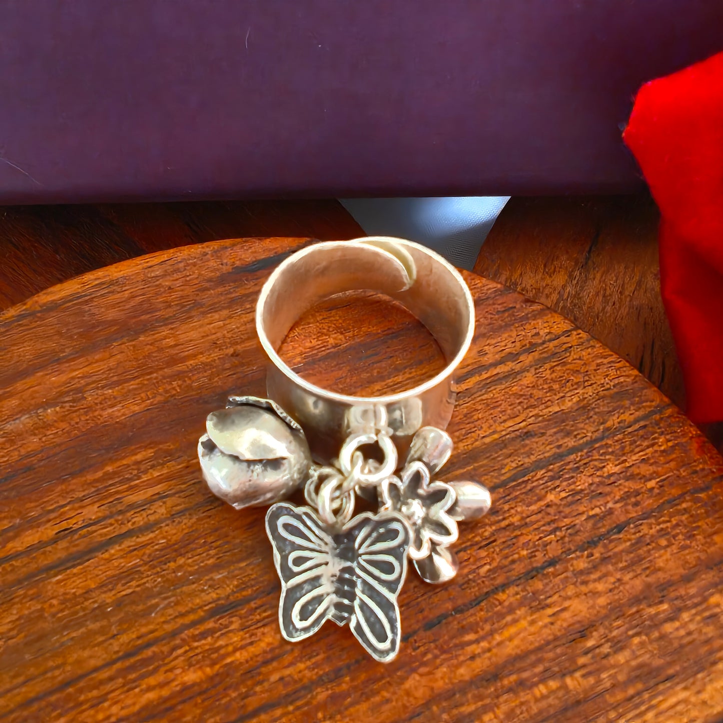 Statement Boho Textured Ring With Charms (viii)