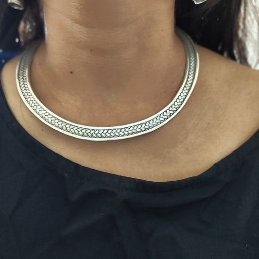 925 Silver Boho Braided Hasli Necklace