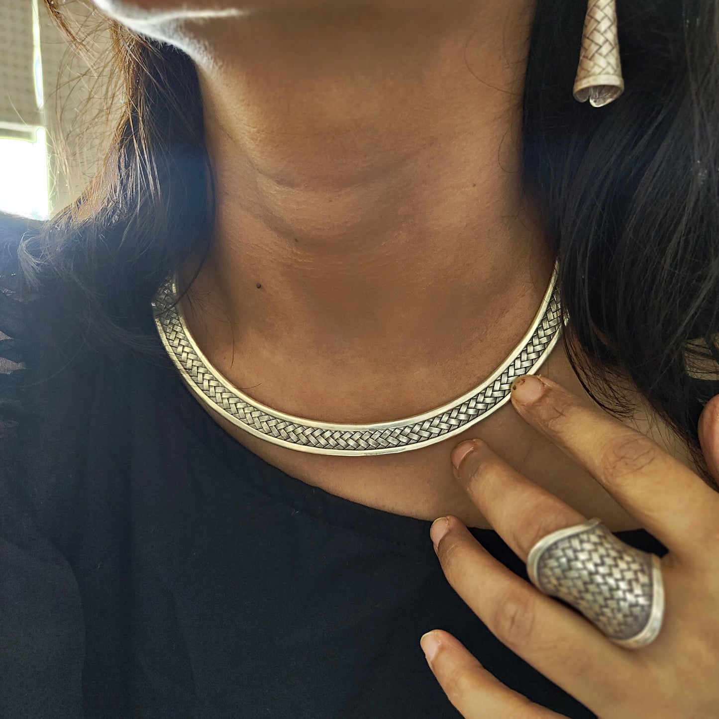 925 Silver Boho Braided Hasli Necklace